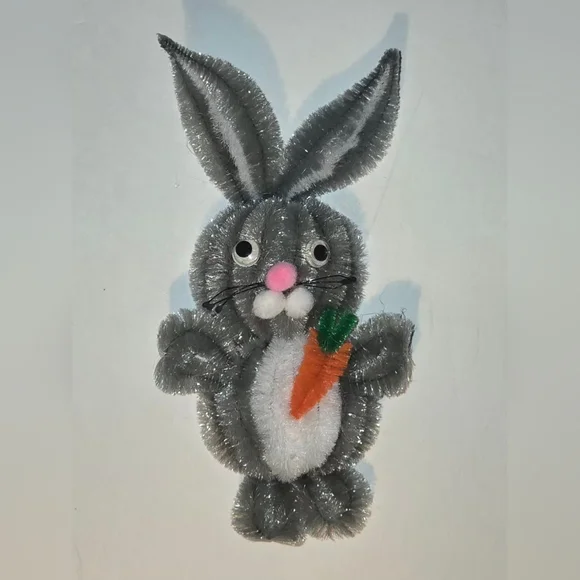 Vintage Hand-made Folk Art. Chenille Pipe Cleaner Magnet Mr,Mrs Bunny. - Picture 2 of 5